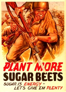 La propagande pour encourager l’élevage des betteraves à sucre pendant la guerre. Photo par James Vaughan. WW2- more sugar beets? CC. https://flic.kr/p/7hTDu4